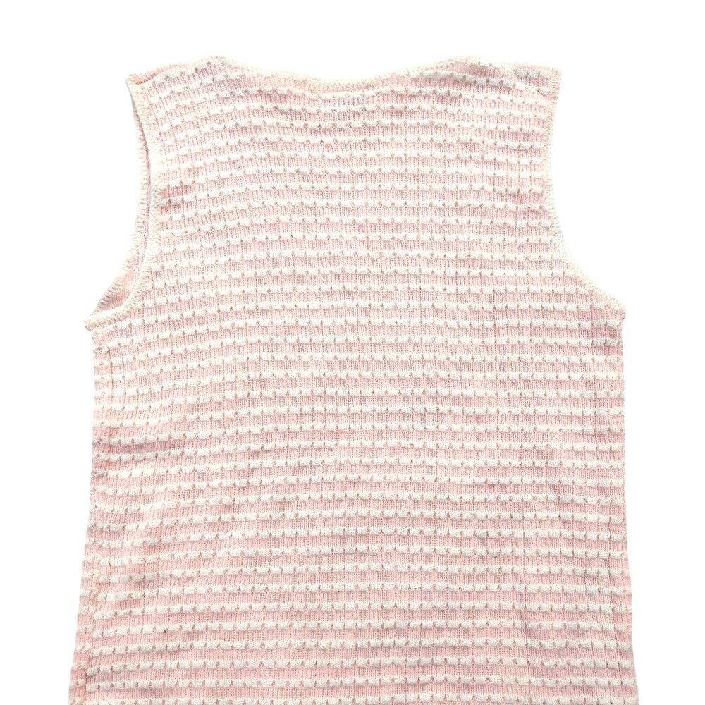 Vintage 1940s-1950s Pink White Stripe Sleeveless Knit Crewneck Sweater Top Vest - Picture 5 of 8